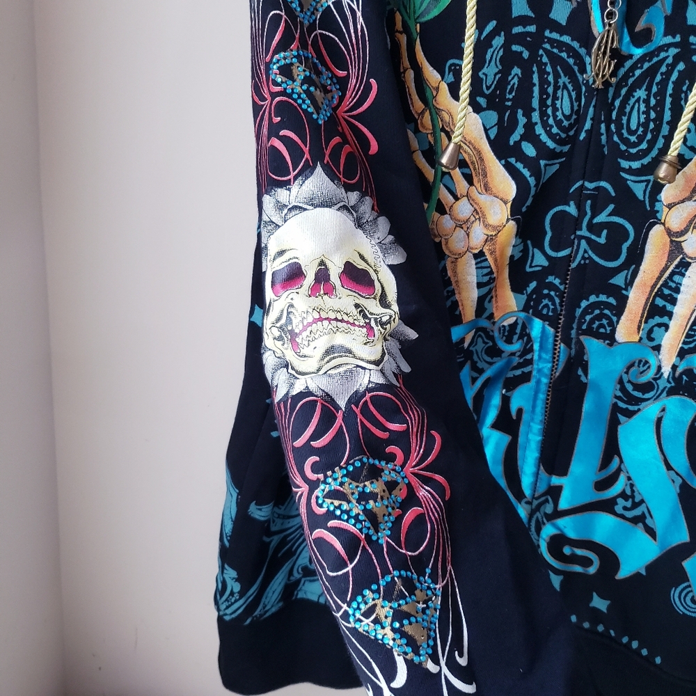 Vintage Christian Audigier Black Skull Zipper Hoodie - Picture 6 of 16